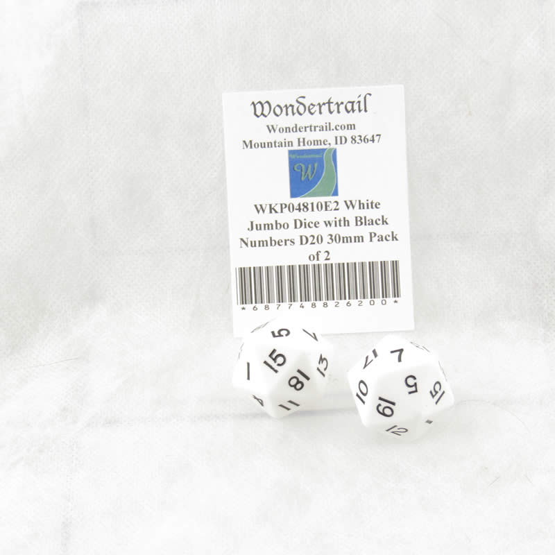 WKP04810E2 White Jumbo Dice with Black Numbers D20 30mm Pack of 2 (ONLINE ORDER ONLY)