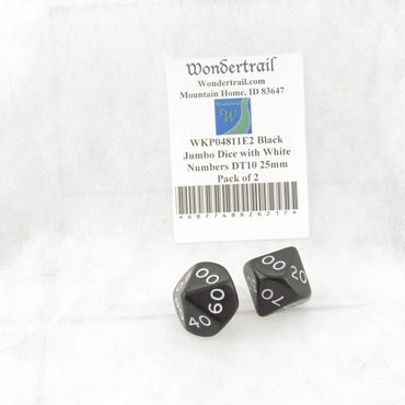 WKP04811E2 Black Jumbo Dice with White Numbers DT10 25mm Pack of 2 (ONLINE ORDER ONLY)