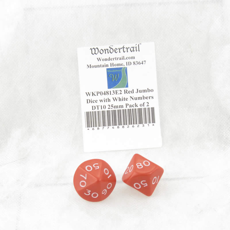WKP04813E2 Red Jumbo Dice with White Numbers DT10 25mm Pack of 2 (ONLINE ORDER ONLY)