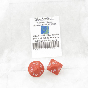 WKP04813E2 Red Jumbo Dice with White Numbers DT10 25mm Pack of 2 (ONLINE ORDER ONLY)