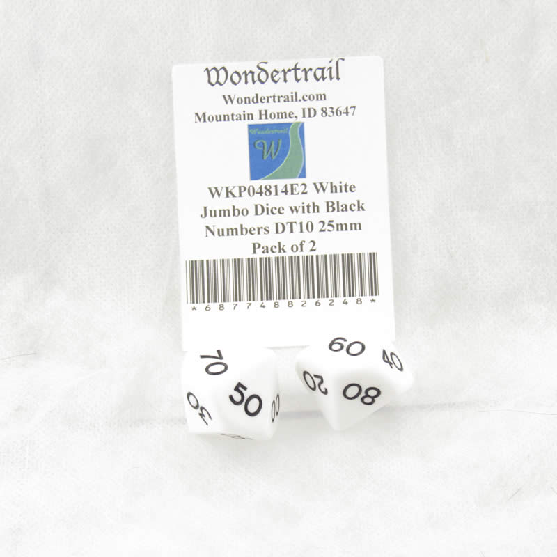 WKP04814E2 White Jumbo Dice with Black Numbers DT10 25mm Pack of 2 (ONLINE ORDER ONLY)