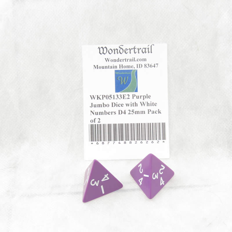 WKP05133E2 Purple Jumbo Dice with White Numbers D4 25mm Pack of 2 (ONLINE ORDER ONLY)