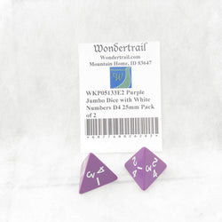 WKP05133E2 Purple Jumbo Dice with White Numbers D4 25mm Pack of 2 (ONLINE ORDER ONLY)