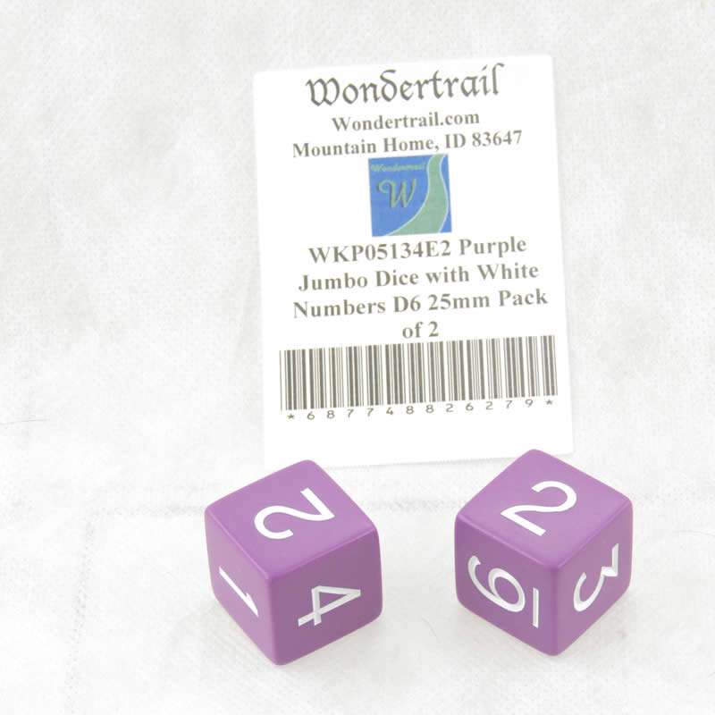 WKP05134E2 Purple Jumbo Dice with White Numbers D6 25mm Pack of 2 (ONLINE ORDER ONLY)