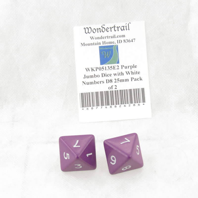 WKP05135E2 Purple Jumbo Dice with White Numbers D8 25mm Pack of 2 (ONLINE ORDER ONLY)