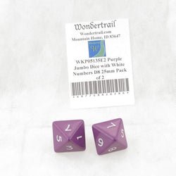 WKP05135E2 Purple Jumbo Dice with White Numbers D8 25mm Pack of 2 (ONLINE ORDER ONLY)
