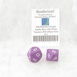 WKP05136E2 Purple Jumbo Dice with White Numbers D10 25mm Pack of 2 (ONLINE ORDER ONLY)