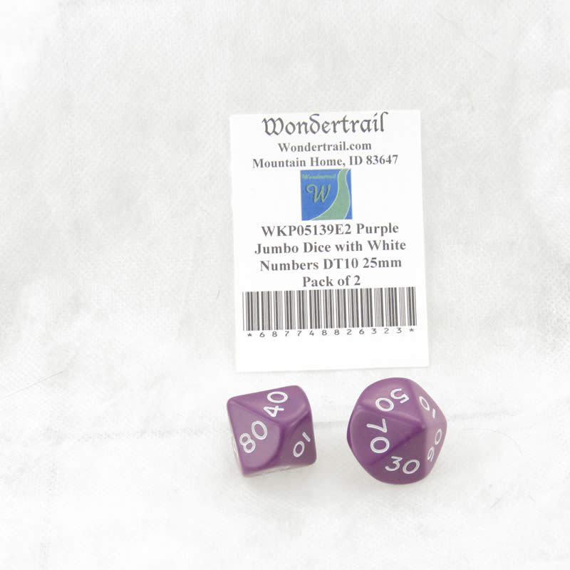 WKP05139E2 Purple Jumbo Dice with White Numbers DT10 25mm Pack of 2 (ONLINE ORDER ONLY)