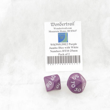 WKP05139E2 Purple Jumbo Dice with White Numbers DT10 25mm Pack of 2 (ONLINE ORDER ONLY)