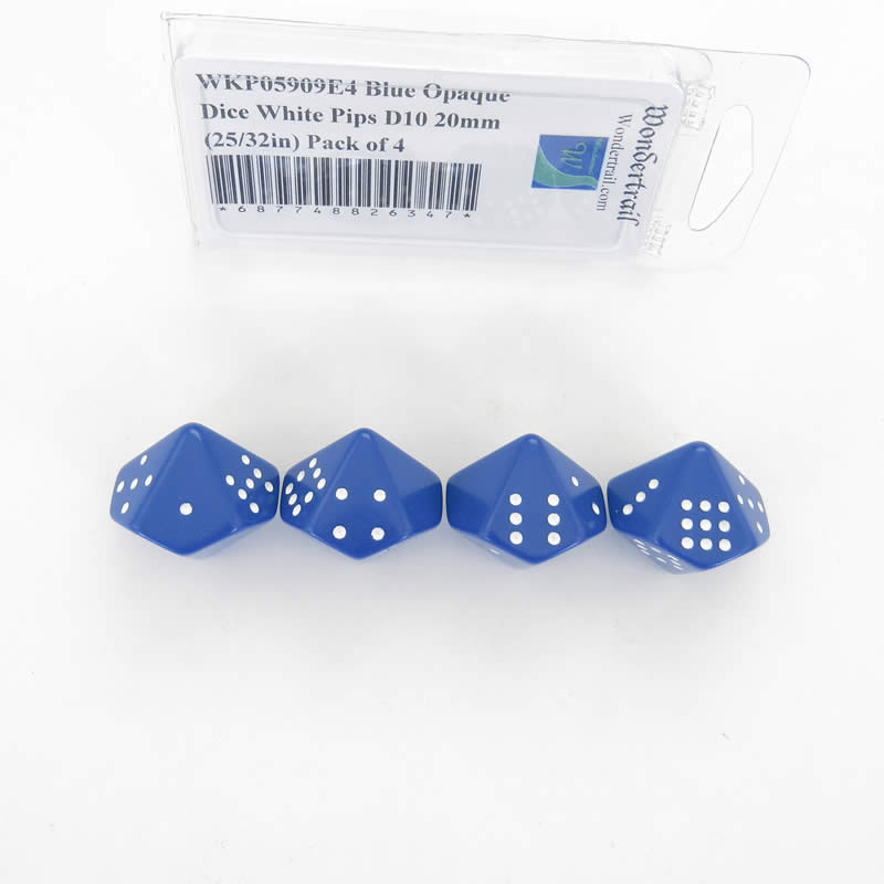 WKP05909E4 Blue Opaque Dice White Pips D10 20mm (25/32in) Pack of 4 (ONLINE ORDER ONLY)