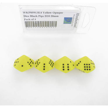 WKP05913E4 Yellow Opaque Dice Black Pips D10 20mm Pack of 4 (ONLINE ORDER ONLY)