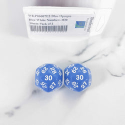 WKP06007E2 Blue Opaque Dice with White Numbers D30 30mm (1.18in) Pack of 2 Dice (ONLINE ORDER ONLY)