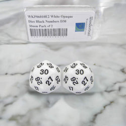 WKP06010E2 White Opaque Dice Black Numbers D30 30mm Pack of 2 (ONLINE ORDER ONLY)