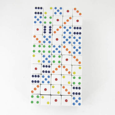 WKP06231B1 White Opaque Squared Corner Dice Multi-Color Pips D6 16mm Pack of 100 (ONLINE ORDER ONLY)