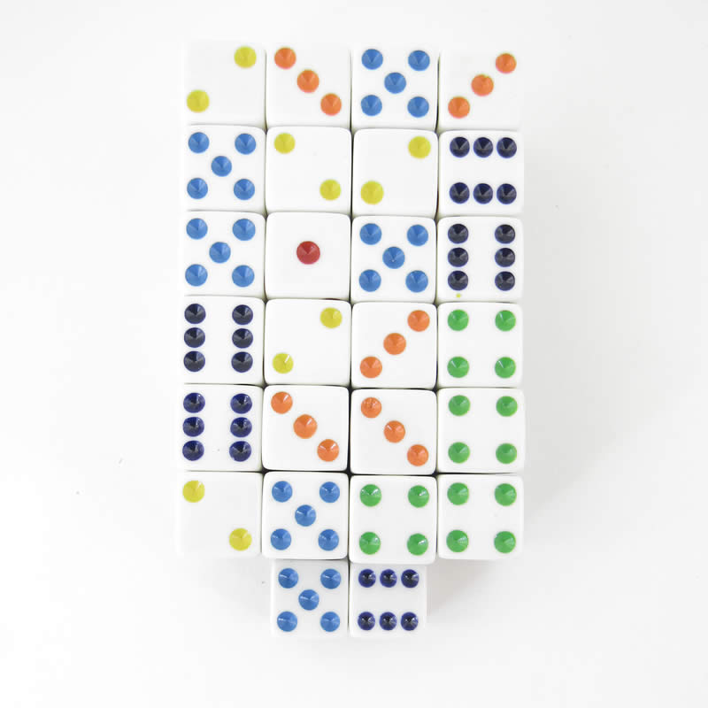 WKP06231E50 White Opaque Squared Corner Dice Multi-Color Pips D6 16mm Pack of 50 (ONLINE ORDER ONLY)
