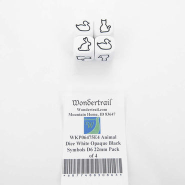 WKP06475E4 Animal Dice White Opaque Black Symbols D6 22mm Pack of 4 (ONLINE ORDER ONLY)