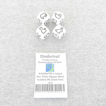 WKP06475E4 Animal Dice White Opaque Black Symbols D6 22mm Pack of 4 (ONLINE ORDER ONLY)
