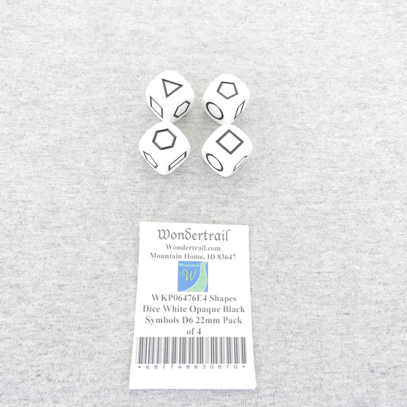 WKP06476E4 Shapes Dice White Opaque Black Symbols D6 22mm Pack of 4 (ONLINE ORDER ONLY)