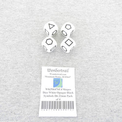 WKP06476E4 Shapes Dice White Opaque Black Symbols D6 22mm Pack of 4 (ONLINE ORDER ONLY)