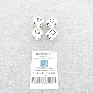 WKP06476E4 Shapes Dice White Opaque Black Symbols D6 22mm Pack of 4 (ONLINE ORDER ONLY)