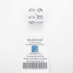 WKP06477E4 Transportation Dice White with Black Symbols D6 22mm Pack of 4 (ONLINE ORDER ONLY)