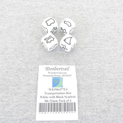 WKP06477E4 Transportation Dice White with Black Symbols D6 22mm Pack of 4 (ONLINE ORDER ONLY)