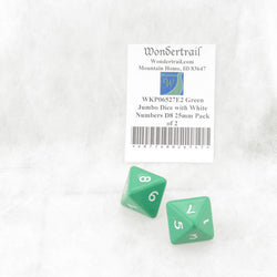 WKP06527E2 Green Jumbo Dice with White Numbers D8 25mm Pack of 2 (ONLINE ORDER ONLY)