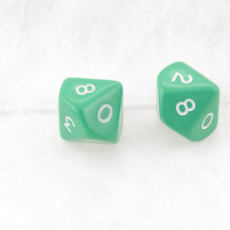 WKP06528E2 Green Jumbo Dice with White Numbers D10 25mm Pack of 2 (ONLINE ORDER ONLY)