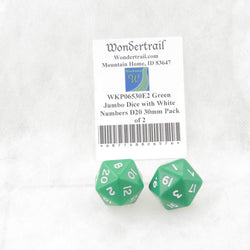 WKP06530E2 Green Jumbo Dice with White Numbers D20 30mm Pack of 2 (ONLINE ORDER ONLY)