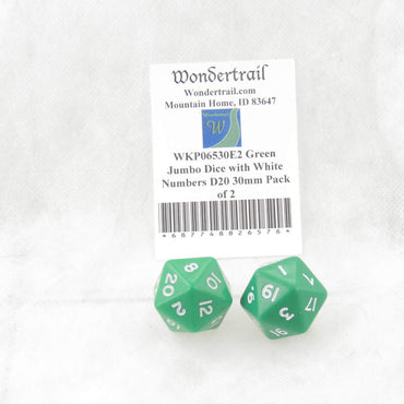 WKP06530E2 Green Jumbo Dice with White Numbers D20 30mm Pack of 2 (ONLINE ORDER ONLY)