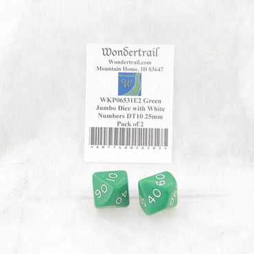 WKP06531E2 Green Jumbo Dice with White Numbers DT10 25mm Pack of 2 (ONLINE ORDER ONLY)