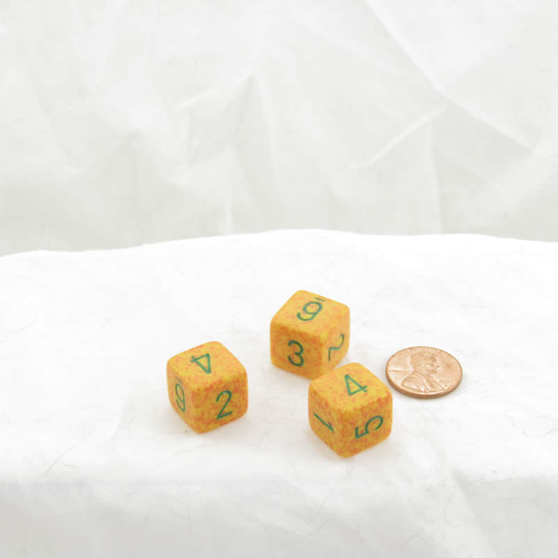 WKP07048E3 Lotus Elemental Dice Green Numbers D6 16mm (5/8in) Pack of 3 (ONLINE ORDER ONLY)