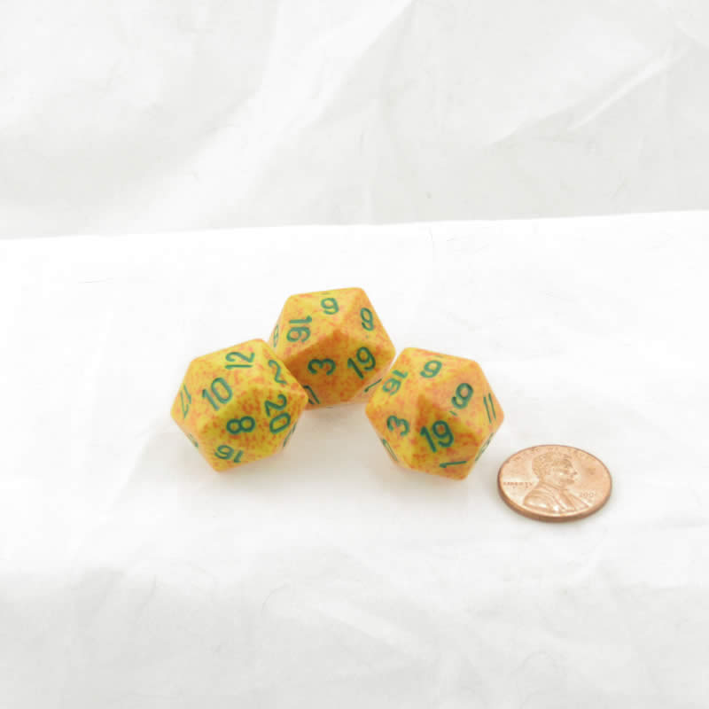 WKP07072E3 Lotus Elemental Dice Green Numbers D20 16mm Pack of 3 (ONLINE ORDER ONLY)