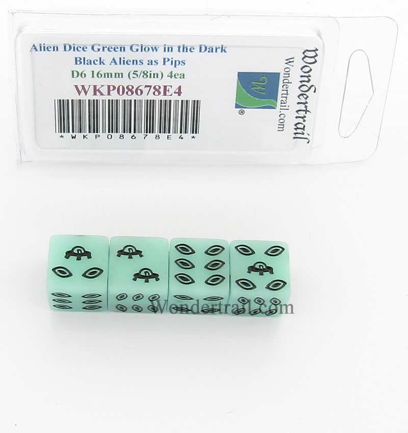 WKP08678E4 Alien Dice Green Glow in the Dark Black Aliens D6 16mm Set of 4 (ONLINE ORDER ONLY)