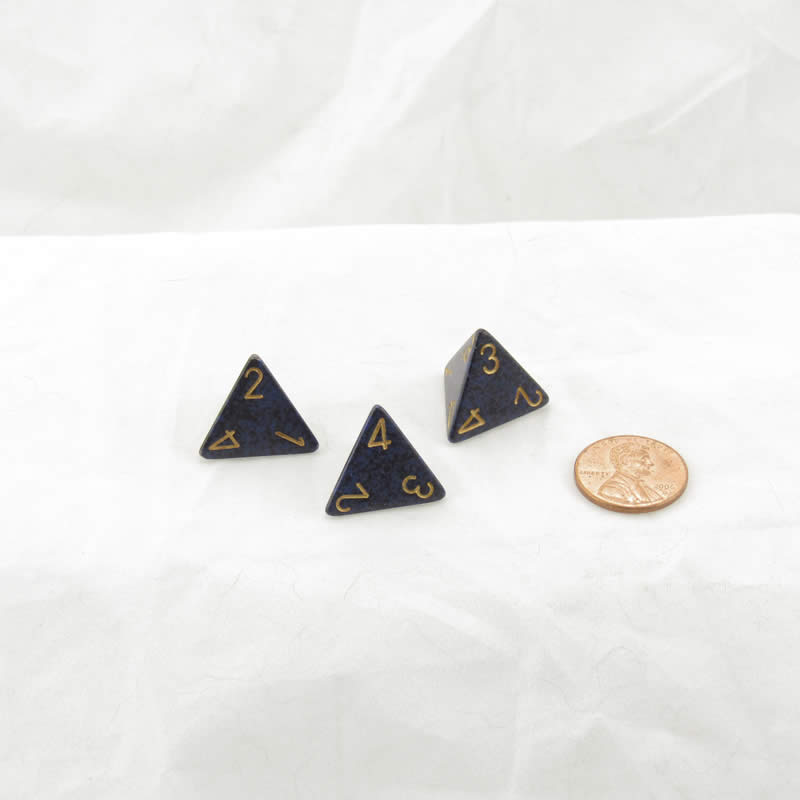 WKP08976E3 Golden Cobalt Elemental Dice Gold Numbers D4 16mm Pack of 3 (ONLINE ORDER ONLY)