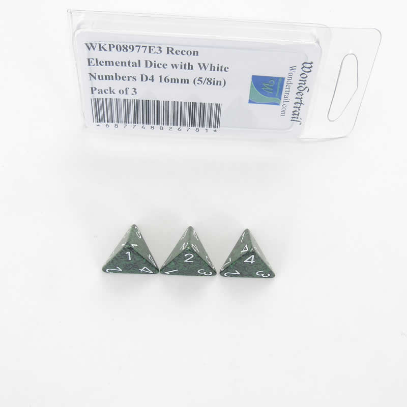 WKP08977E3 Recon Elemental Dice with White Numbers D4 16mm Pack of 3 (ONLINE ORDER ONLY)