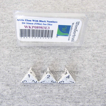 WKP08983E3 Arctic Camo Elemental Dice Black Numbers D4 16mm Pack of 3 (ONLINE ORDER ONLY)