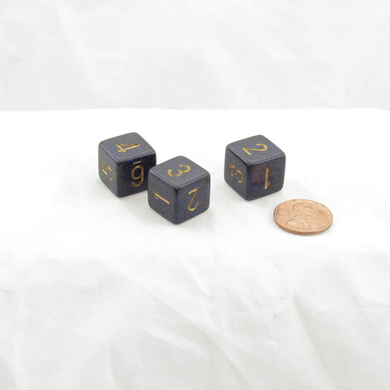 WKP08988E3 Golden Cobalt Elemental Dice Gold Numbers D6 16mm Pack of 3 (ONLINE ORDER ONLY)