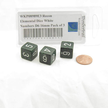 WKP08989E3 Recon Elemental Dice White Numbers D6 16mm Pack of 3 (ONLINE ORDER ONLY)