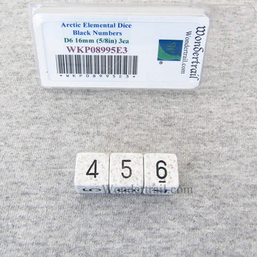 WKP08995E3 Arctic Camo Elemental Dice Black Numbers D6 16mm Pack of 3 (ONLINE ORDER ONLY)