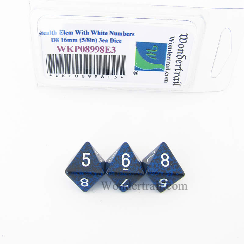 WKP08998E3 Stealth Elemental Dice White Numbers D8 16mm (5/8in) Pack of 3 (ONLINE ORDER ONLY)