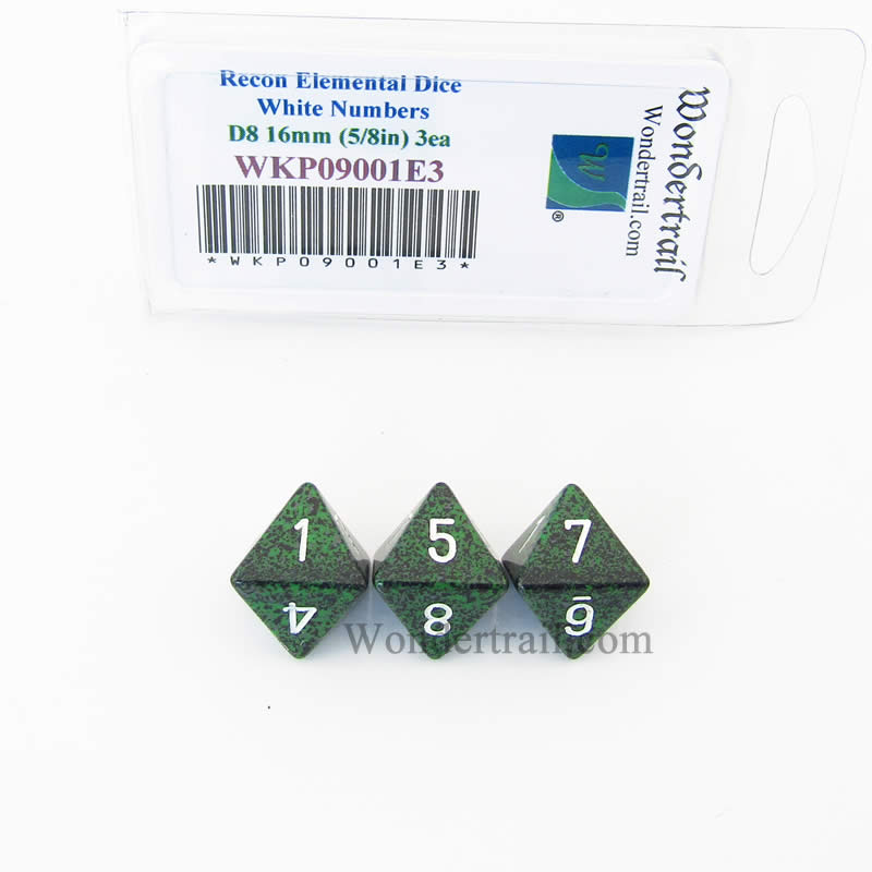 WKP09001E3 Recon Elemental Dice White Numbers D8 16mm Pack of 3 (ONLINE ORDER ONLY)