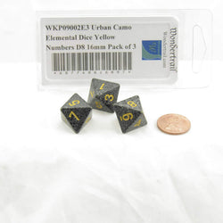 WKP09002E3 Urban Camo Elemental Dice Yellow Numbers D8 16mm Pack of 3 (ONLINE ORDER ONLY)
