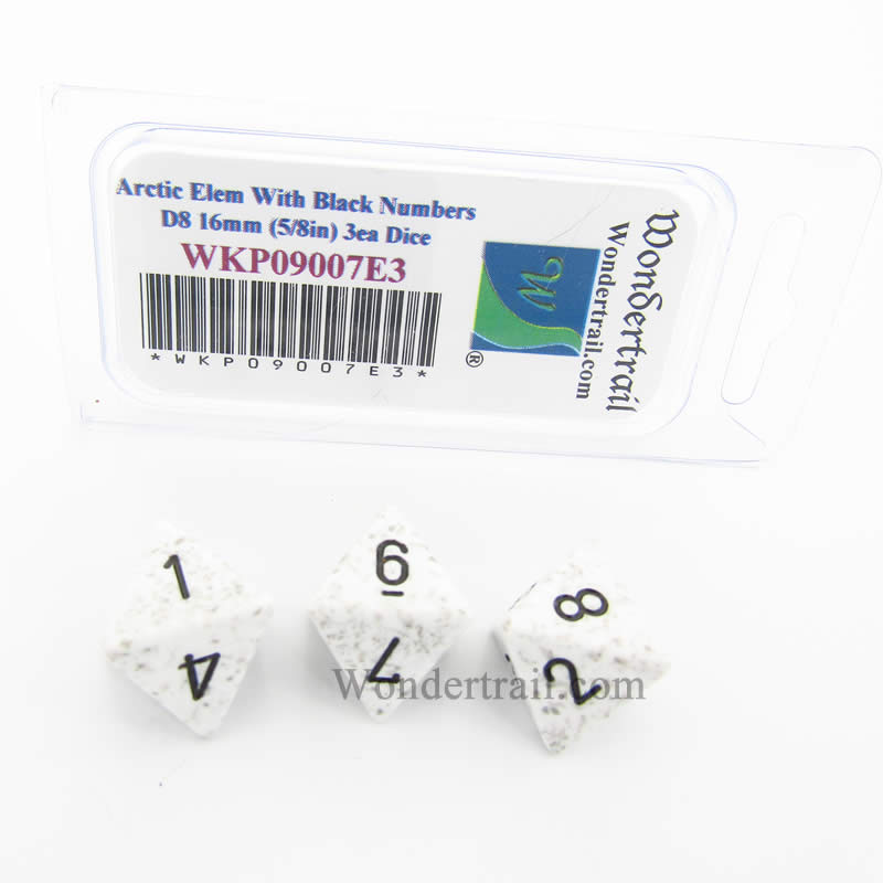 WKP09007E3 Arctic Camo Elemental Dice Black Numbers D8 16mm Pack of 3 (ONLINE ORDER ONLY)