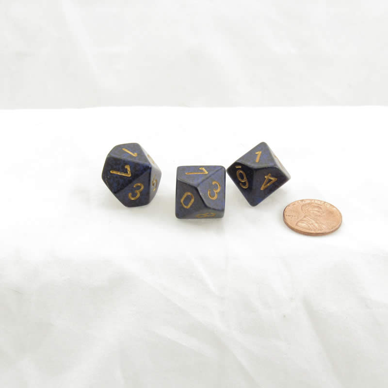 WKP09012E3 Golden Cobalt Elemental Dice Gold Numbers D10 16mm Pack of 3 (ONLINE ORDER ONLY)