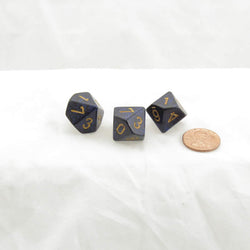 WKP09012E3 Golden Cobalt Elemental Dice Gold Numbers D10 16mm Pack of 3 (ONLINE ORDER ONLY)