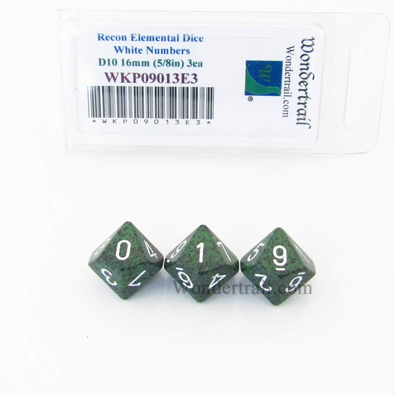 WKP09013E3 Recon Elemental Dice White Numbers D10 16mm Pack of 3 (ONLINE ORDER ONLY)