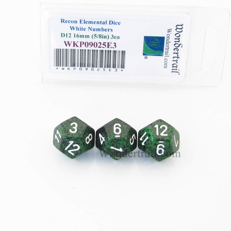 WKP09025E3 Recon Elemental Dice White Numbers D12 16mm Pack of 3 (ONLINE ORDER ONLY)