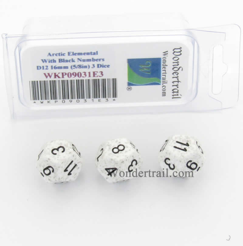 WKP09031E3 Arctic Camo Elemental Dice Black Numbers D12 16mm Pack of 3 (ONLINE ORDER ONLY)