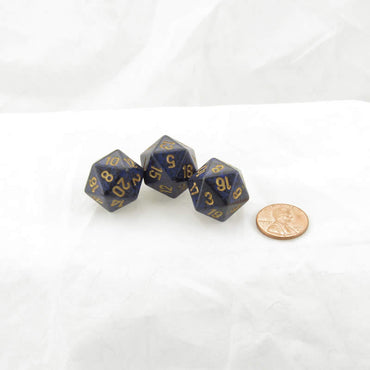WKP09036E3 Golden Cobalt Elemental Dice Gold Numbers D20 16mm Pack of 3 (ONLINE ORDER ONLY)